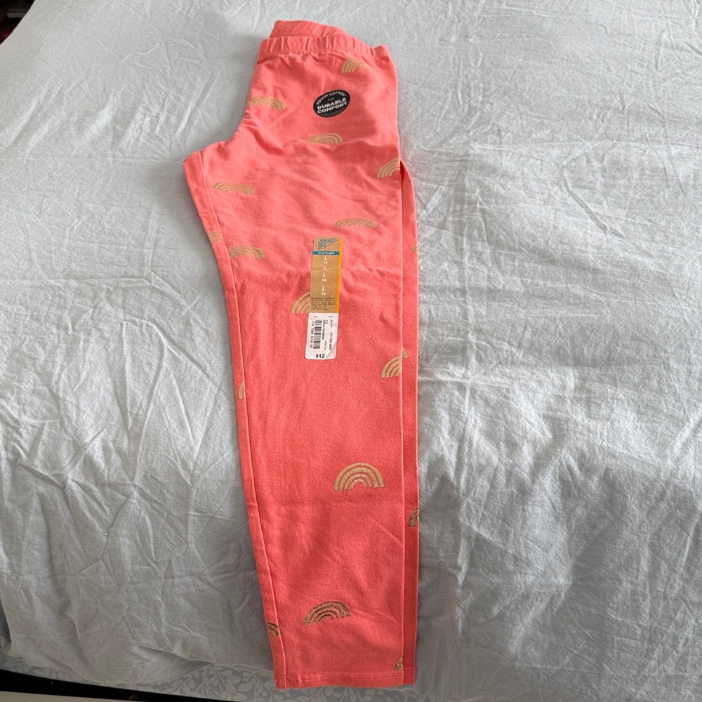 Coral Kids Leggings with Gold Rainbow Accents